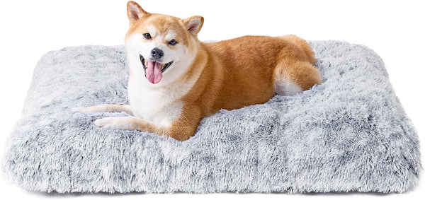 EHEYCIGA Fluffy Dog Crate Bed for Extra Large Dogs, Plush Faux Fur Pad, Calming anti Anxiety XL Bed for Crate, Washable Soft Warm Dog Mat with Non-Slip Bottom, Grey56