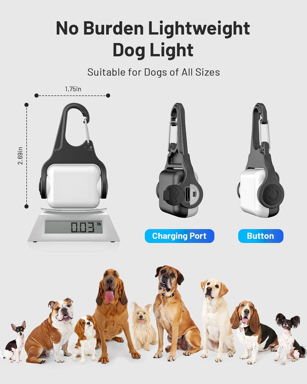 Dog Collar Light 2 Pack, Dog Lights for Night Walking 4 Modes, Waterproof Dogs Light Clip on Rechargeable, LED Dogs Walking Lights for Night Running, Camping, Climbing, Bike6