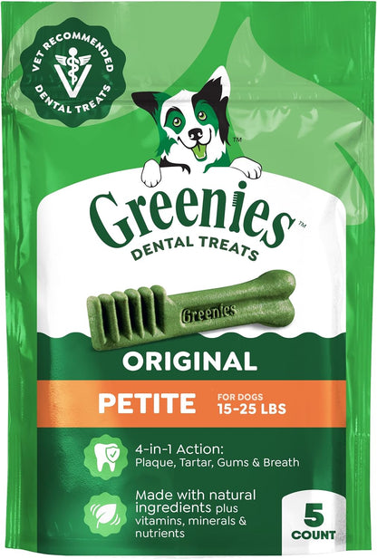 Greenies Petite Natural Dental Dog Treats, Original Flavor, 60 Count | Original Flavor, 47% Less Tartar, Freshens Breath, Natural Ingredients, Vitamins & Minerals, for Dogs 15-25 Lbs, 36 Oz. Pack17