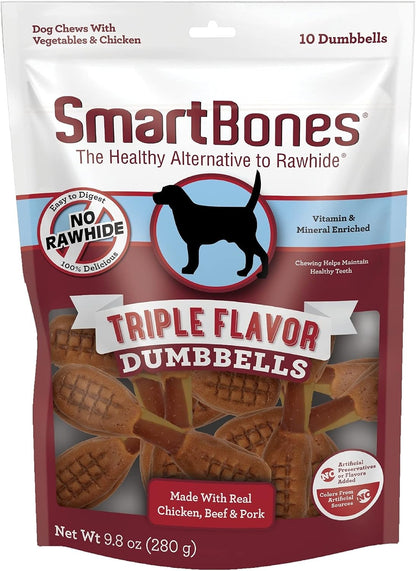 Smartbones Triple Flavor Dumbbells Rawhide-Free Dog Treats, 10 Count | with Real Peanut Butter, Chicken & Beef, Easy to Digest Chew with Vitamins & Minerals, Supports Dental Health, for Adult Dogs5