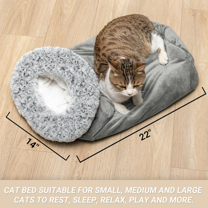 Covered Cat Bed for Indoor Cats, Washable Fluffy Cat Sleeping Bag | Warm Winter Pet Cave Bed for Relax & Play, Cozy Kitten Tunnel Nest for Cold Weather2