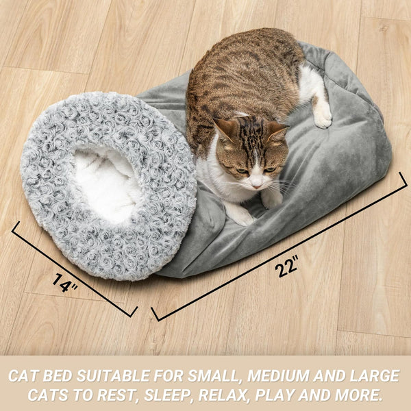 Covered Cat Bed for Indoor Cats, Washable Fluffy Cat Sleeping Bag | Warm Winter Pet Cave Bed for Relax & Play, Cozy Kitten Tunnel Nest for Cold Weather2