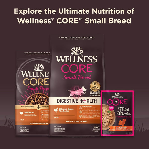 Wellness CORE Small Breed Mini Meals Shredded Variety Pack Adult Wet Dog Food, Grain Free, Natural, 3 Oz, Pack of 125