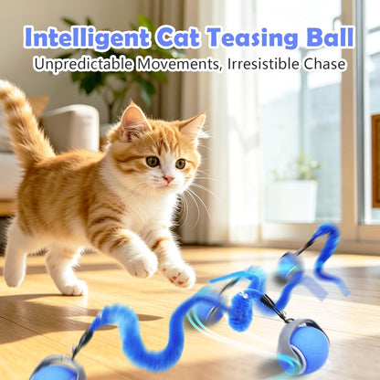 Automatic Interactive Cat Ball Toy for Indoor Cats, Electric Moving Rolling Cat Teaser Ball with Replaceable Feather, Stimulating Puzzle Enrichment Exercise for Kitten Adult Cats, Cat Birthday Gift2