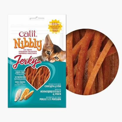 Catit Nibbly Jerky Cat Treats, Chicken & Fish Recipe - Grain-Free Cat Treat White, 1 Ounce (Pack of 2)5