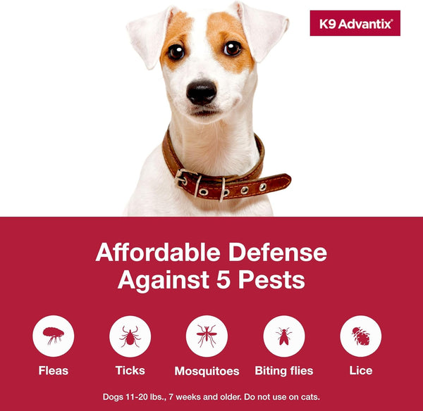 K9 Advantix Flea, Tick & Mosquito Prevention for Dogs 11-20 Lbs. | Flea Drops for Medium Dogs | Apply Monthly | 2 Treatments3