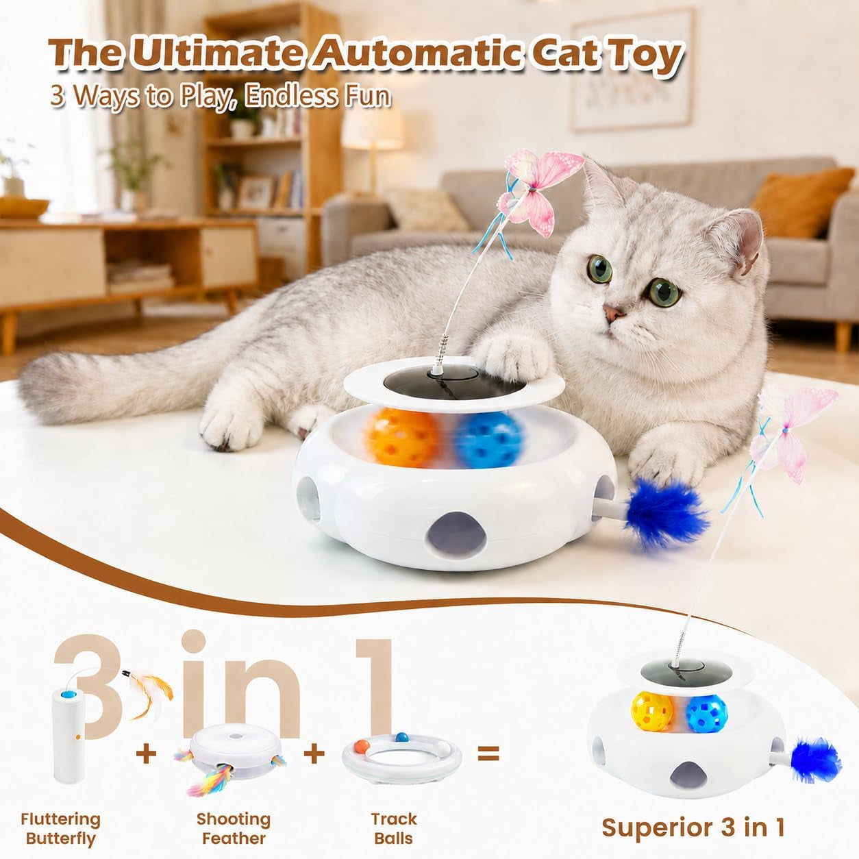 3-in-1-interactive-cat-toy-with-remote-control-butterfly-wand-automatic-retractable-feathers-rolling-ball-track-multi-functional-cat-toy-for-indoor-cats-suitable-for-bored-kitten-white