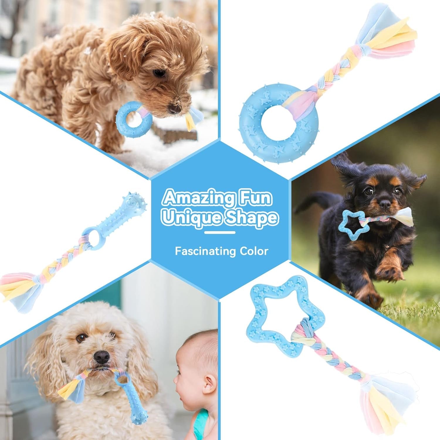 petcare-6-pack-puppy-chew-toys-blue-soft-rubber-rope-bone-ball-teething-toys-for-small-dogs-puppies-including-yorkie