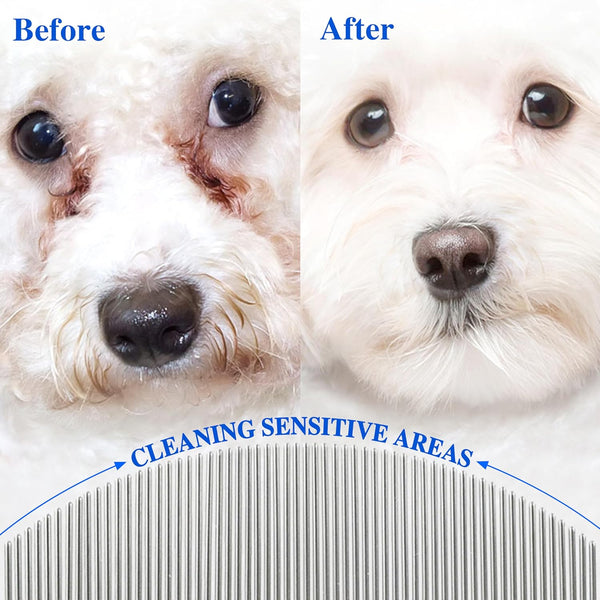 2 Pack Professional Eye Comb for Pets,Stainless Steel Tear Stain Remover,Flea Lice Comb,For Cats & Dogs,Gentle Round-Head Grooming Tool,Precisely Removes Stains, Dirt and Debris from the Eye Area4