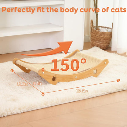 Cat Scratcher Hammock Bed, U-Shaped Wood Sisal Lounger, Furniture Protector | Pingping-Go, 23.6 X 13.8 Inch, Wood Frame, Natural Sisal, Indoor & Outdoor, for Large Cats2