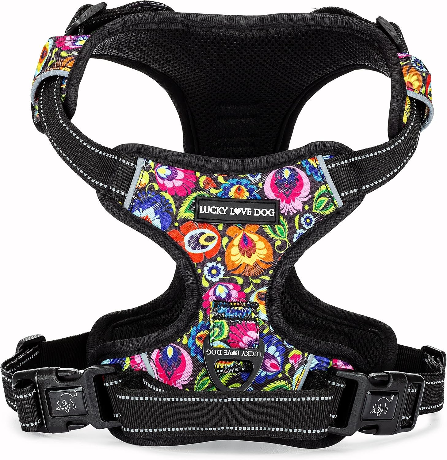 lucky-love-dog-no-pull-dog-harness-adjustable-and-easy-to-walk-cute-patterned-harness-for-medium-male-female-dogs-blackbird-medium