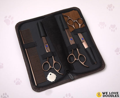 Dog Grooming Scissors Kit, 4 Pieces, Curved, Straight & Thinning Shears Set | Professional Dog Grooming Shears for at Home Doodle & Poodle Hair, Pet Face & Paw Scissors for Goldendoodle, Stainless Steel4
