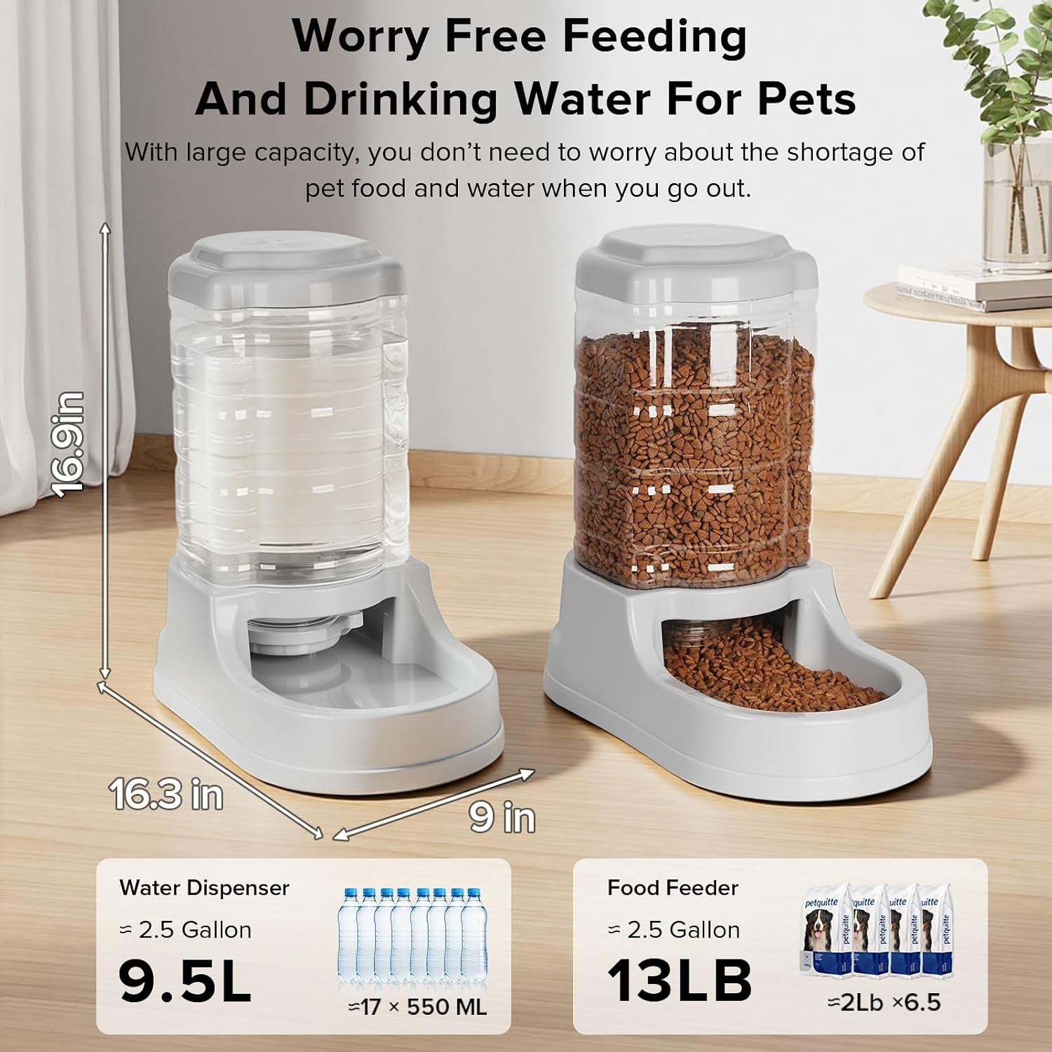 kenond-9-5l-dog-feeder-and-water-bowl-set-for-dog-automatic-food-dispenser-wide-mouth-easy-to-clean-gravity-filled-large-capacity-multi-pet-home