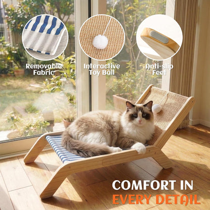 PETKARAY Beach Chair Cat Hammock, Elevated Cat Beds for Indoor Cats, Original Cozy Lounger with Sisal Scratcher and Toy Ball4