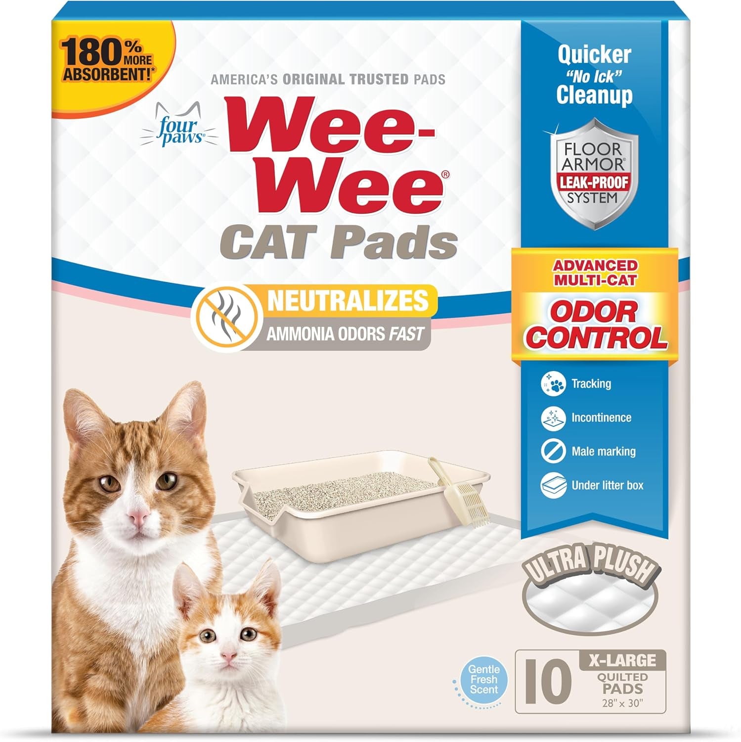 four-paws-wee-wee-cat-pee-pads-disposable-litter-box-mats-advanced-odor-control-fast-absorption-box-pee-pads-for-litter-tracking-28-x-30-fresh-scent-10-count