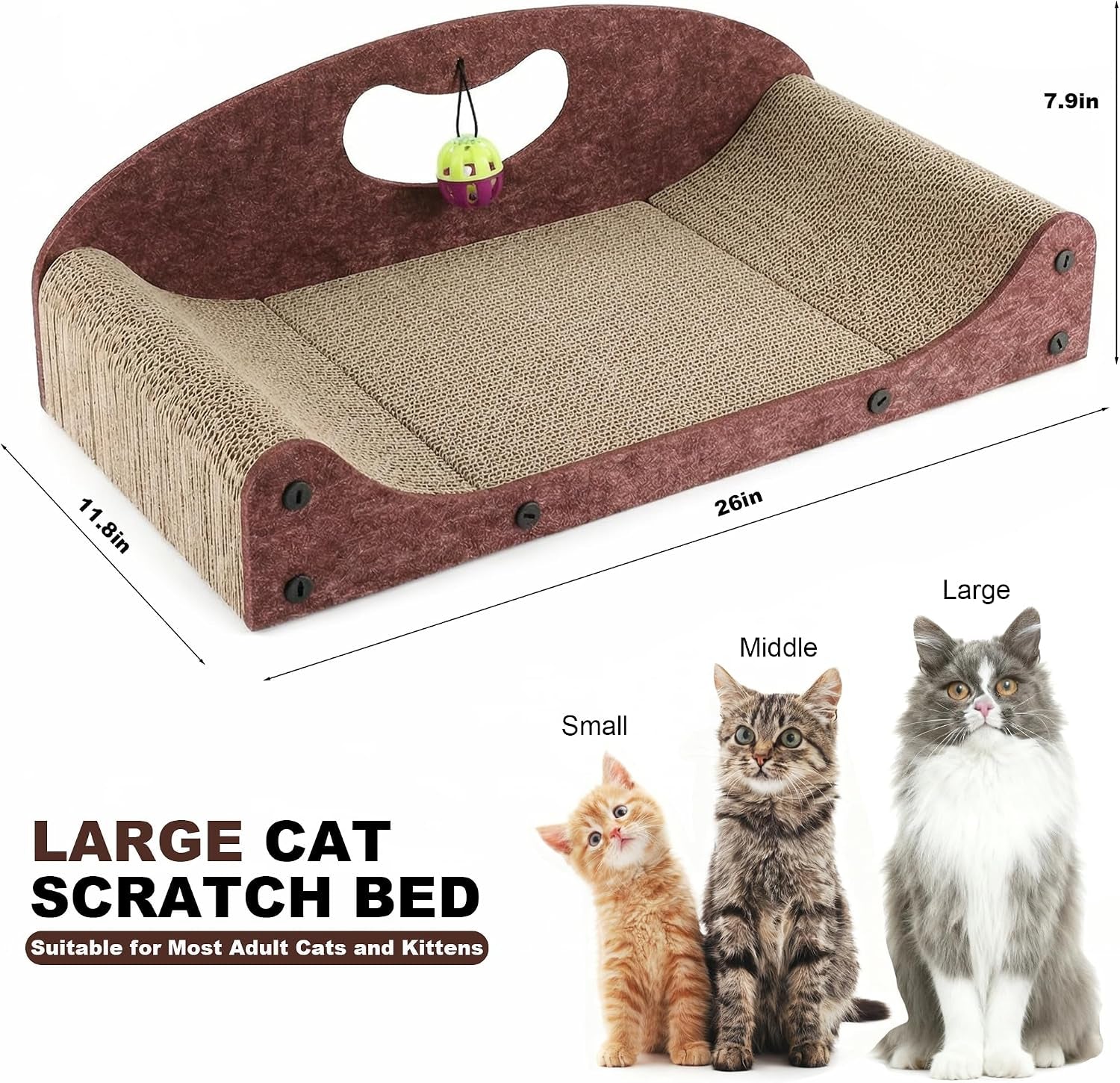 26-cat-scratcher-bed-large-scratcher-couch-for-indoor-cats-cardboard-scratcher-sofa-durable-scratch-pad-with-ball-furniture-protector-brown-large