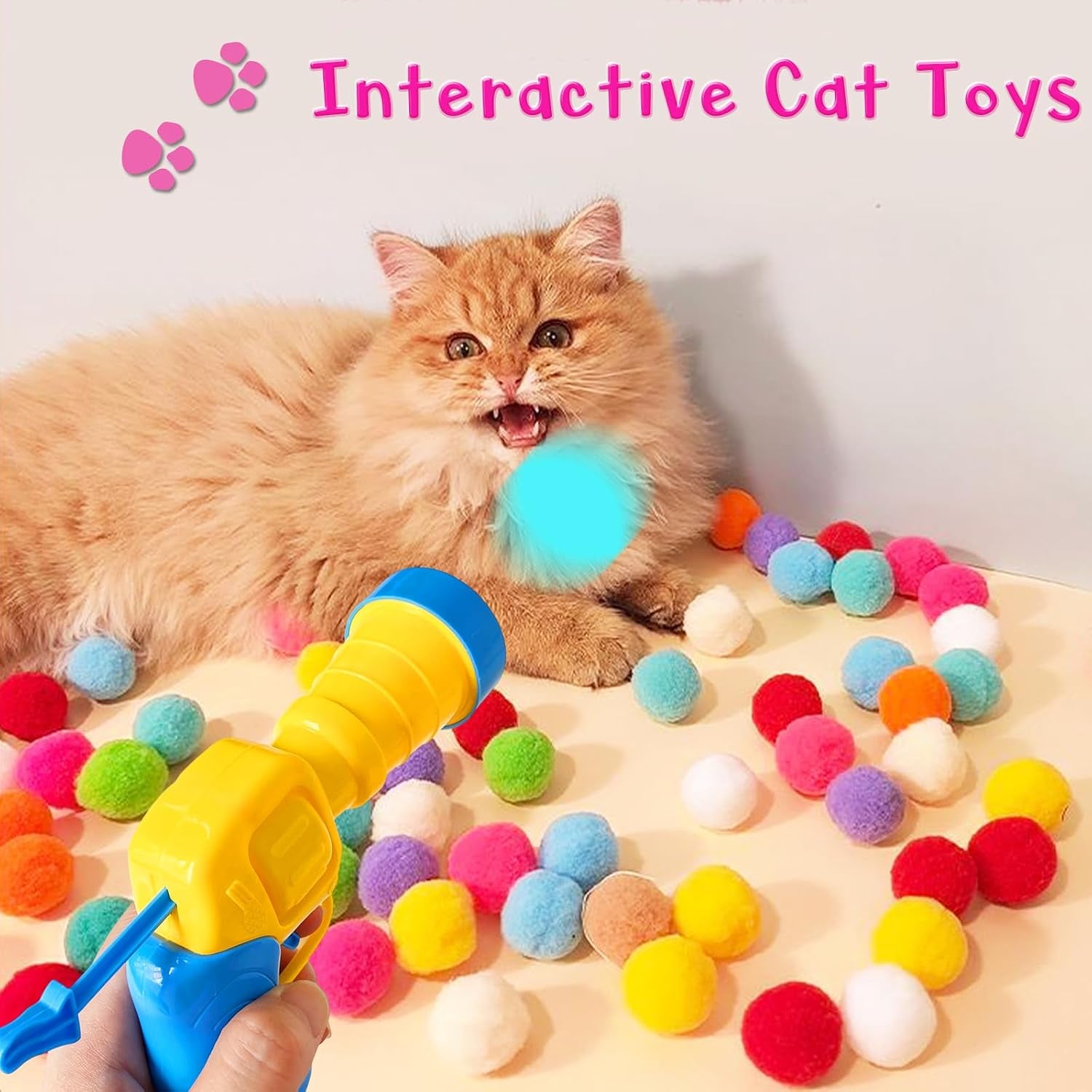 2-cat-toy-launchers-100-cat-pom-pom-balls-cat-toys-balls-launcher-launch-ball-interactive-toy-silent-plush-elastic-ball-for-kitty