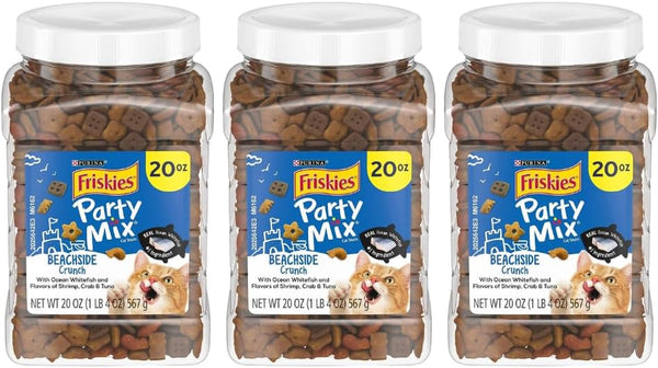 Purina Friskies Party Mix Cat Treats, Beachside Crunch, Made with Ocean Whitefish, Crunchy Cat Treats for Adult Cats, 20-Ounce Resealable Canister (Pack of 2)13