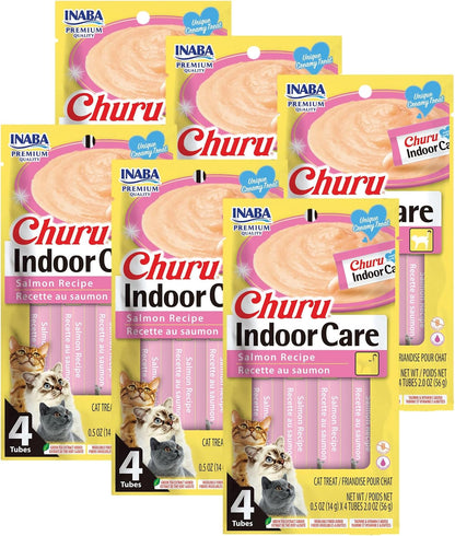 INABA Churu Indoor Care for Hairball Control, Functional Lickable Cat Treat with Taurine & Green Tea Extract, 0.5Oz Each, 24 Tubes Total, Tuna Recipe12