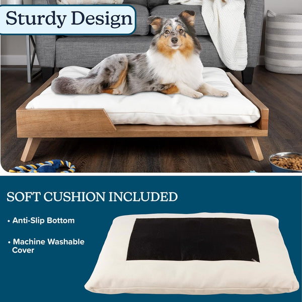 Elevated Dog Bed - 36” X 29.5” Indoor Pet Bed with Frame and Soft Cushion - Mid-Century Modern Wood Dog Bed for Medium to Large Pets by PETMAKER (Natural)4