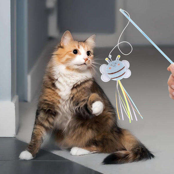 NOWFRESH Cat Wand Toy Set, 2 PCS Interactive Cat Teaser Wands with Cute Bee & Mouse Designs, Equipped with Bells and Streamers to Captivate Your Cat’S Attention7
