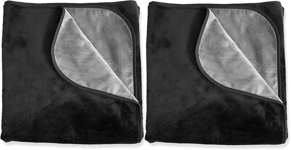 Silky Waterproof Throw for Protecting Furniture Bed Couch from Stains Caused by Dogs, Cats, Incontinence. Soft, Washable, Reversible. (Size Small 2-Pack 30X35 Inches, Color Black/Charcoal)1