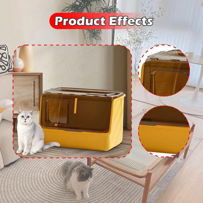 Hooded Cat Litter Box Enclosed Covered Toilet Container Sturdy Deep Pan Portable Pet Supplies Kitten Potty- Yellow5