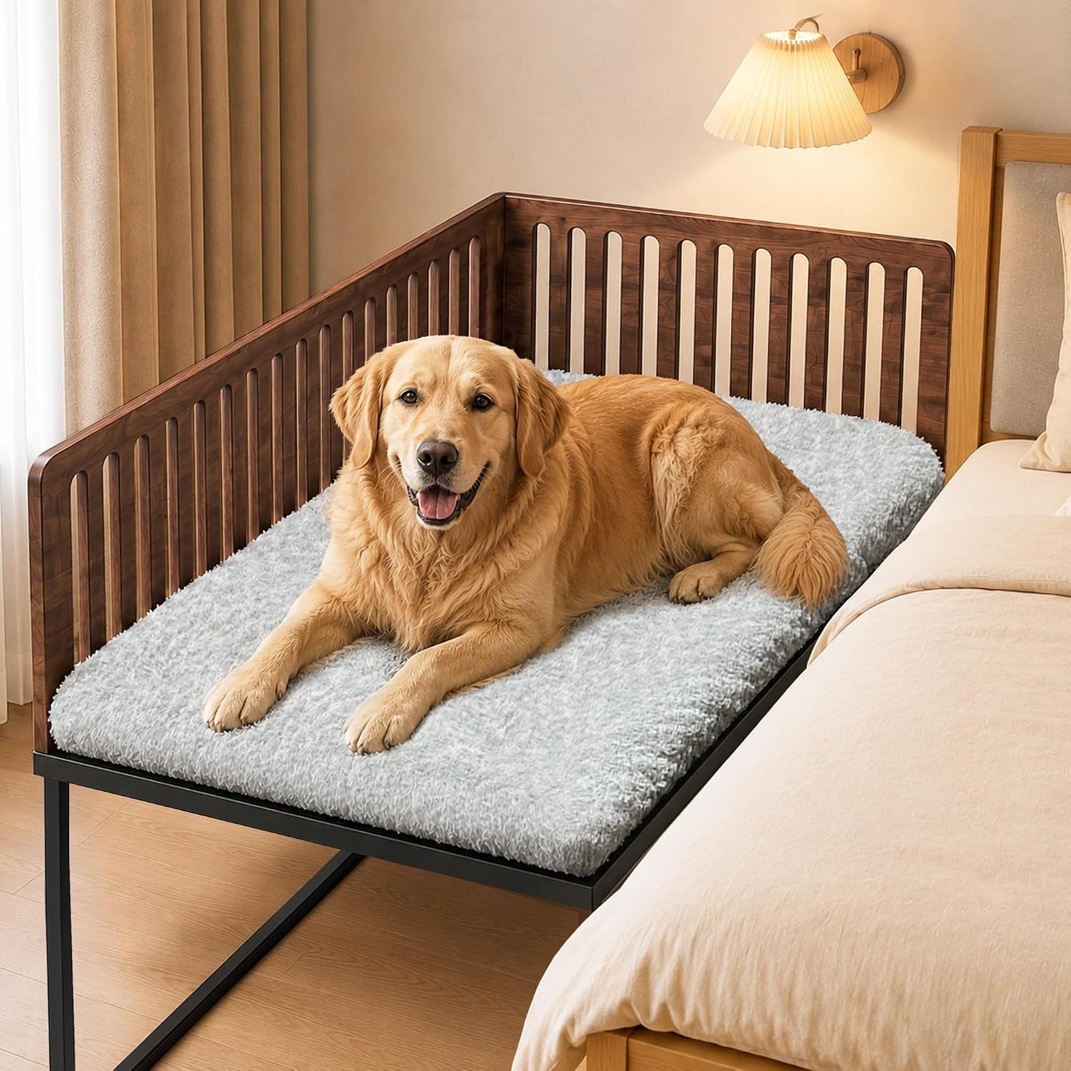 beside-dog-bed-2-wood-side-panel-adjustable-height-dog-bunk-beds-39x27-metal-dogs-bed-frame-with-cushion-large