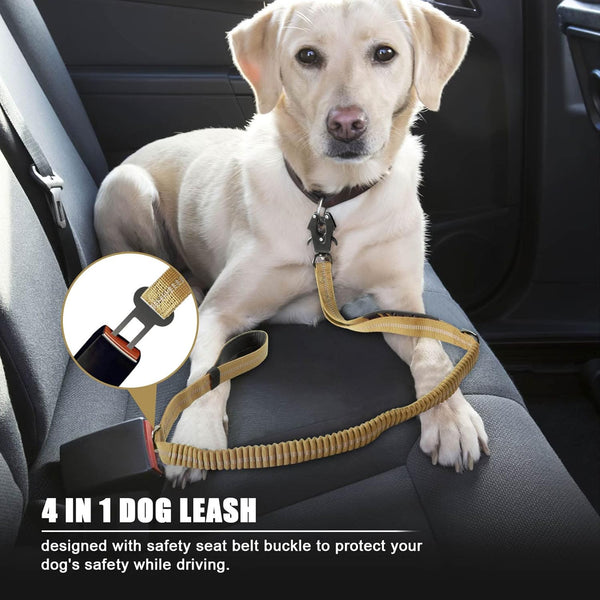 Raipult Tactical Dog Leash Heavy Duty, 4-6FT Shock Absorbing Bungee Leash with Quick Release Clip& 2 Handles, No Pull Waking Lead with Car Seatbelt for Medium Large Dogs That Pull,Khaki5
