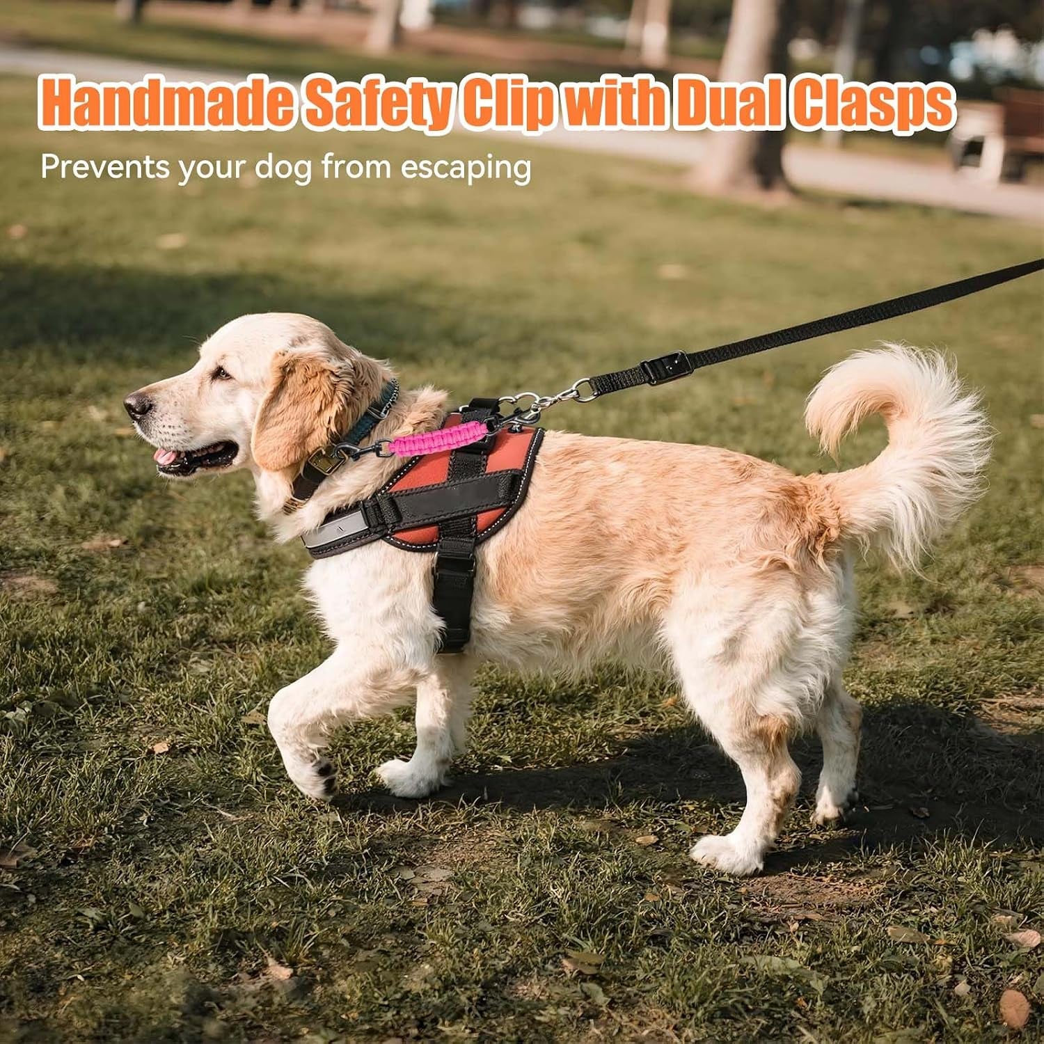 dog-collar-safety-clip-collar-companion-handmade-backup-safety-strap-double-ended-clip-leash-connector-suitable-for-dog-harnesses-prong-pinch-collars-pink-1-pack
