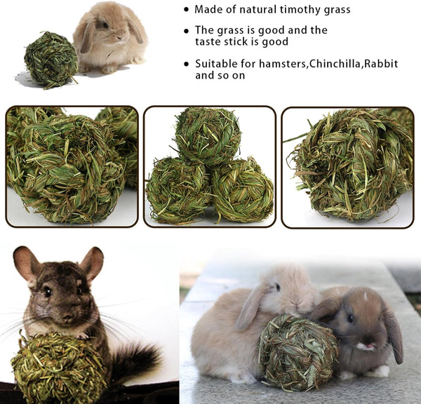 PINVNBY Hay Balls for Rabbits,4 PCS 100% Natural Timothy Hay Bunny Chew Toys Small Animal Teeth Grinding Activity Woven Play Ball for Rabbit,Guinea Pigs,Hamsters,Chinchillas4