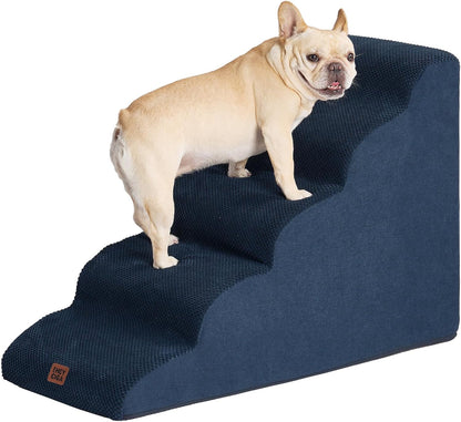 EHEYCIGA Curved Dog Stairs Ramp for 5-Step High Beds, 22.6" H Dog Steps | 33D Density of Pure Foam, for Small Dogs and Cats, Pet Stairs for High Bed Climbing, Non-Slip Balanced Pet Step Indoor, Grey35