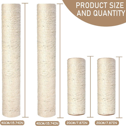 Barelove Cat Scratching Post Replacement, 4 Pieces Cat Scratcher Cat Tree Replacement Parts, 15.4'' X 2.67" Dia + 7.87“ X 2.67" Dianatural Sisal Rope Cat Scratch Posts Include M8 Screws2