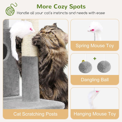 Globlazer Cat Tree Tower for Indoor Cats, 50-Inch Adult Cat Tree House for Large Adult Cats with Steps, Scratching Post, 2 Cat Caves, Dangling Toys, FC50, Light Grey5