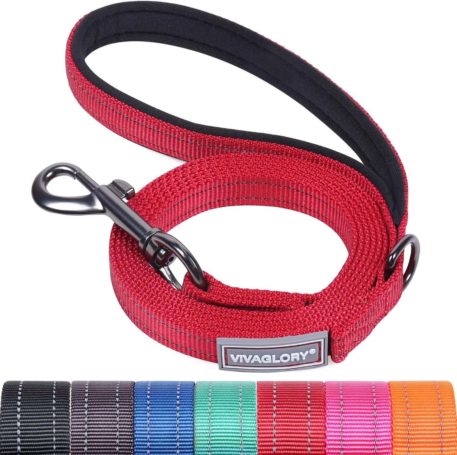 vivaglory-dog-leash-puppy-leash-for-collar-3ft-x-1in-black-with-soft-padded-handle-for-training-walking-heavy-duty-double-layer-nylon-pet-puppy