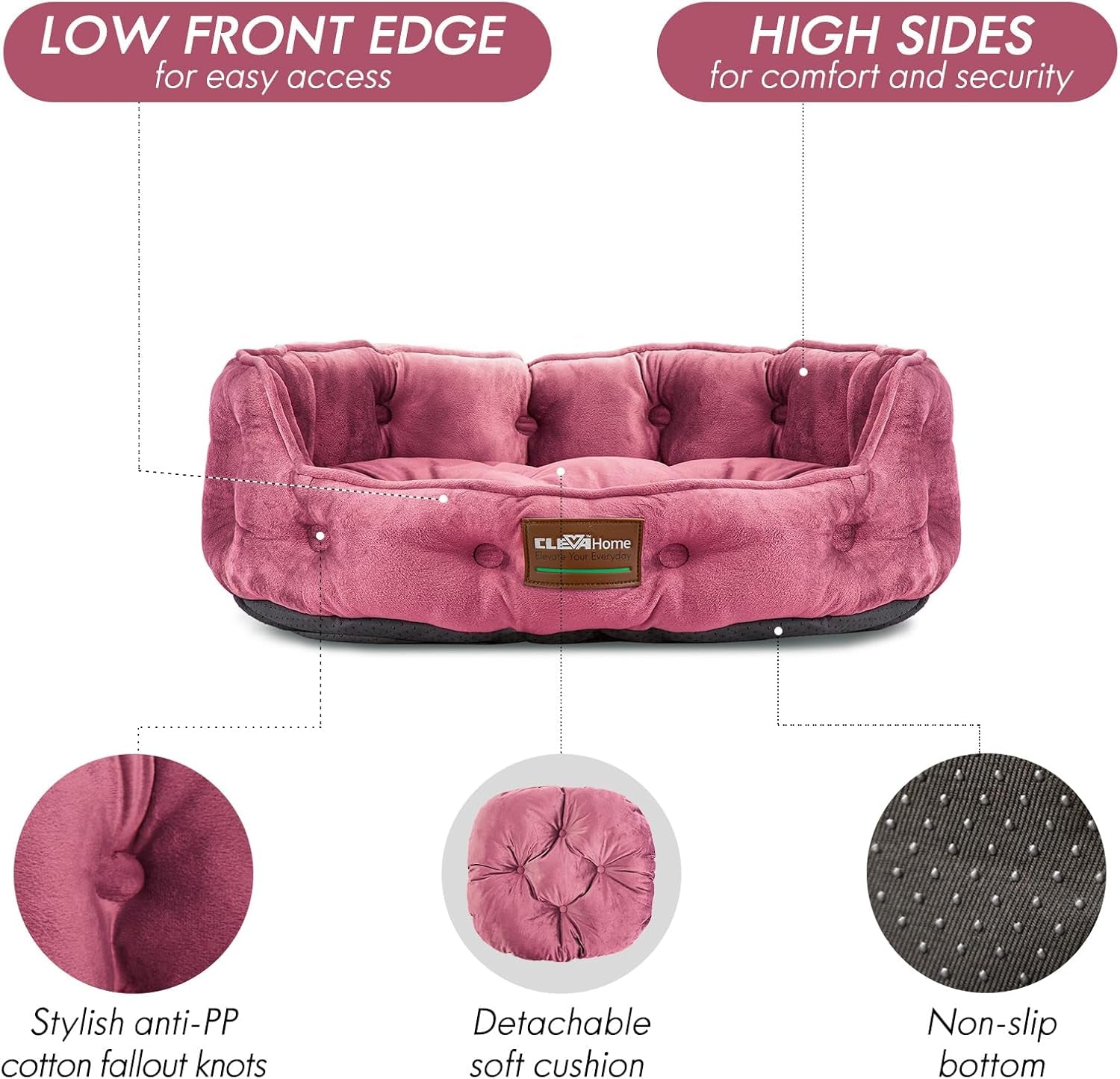 clevahome-cat-dog-bed-for-small-pets-up-to-15lbs-round-cat-beds-for-indoor-cats-machine-washable-comfortable-pet-bed-for-puppy-and-kitten-with-non-slip-bottom-plum-pink