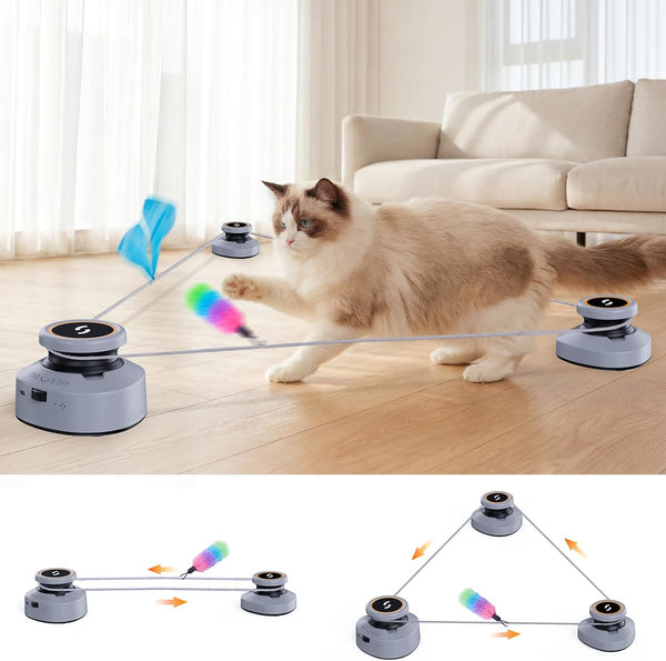 Jripae Interactive Cat Toys for Indoor Cats Automatic Smart DIY Multi-Track Cat Feather Toy, Electric Moving Treadmill Cat Toy for Bored Kittens & Adult Cats Play Chase Run Hunt Instinct Exercise8
