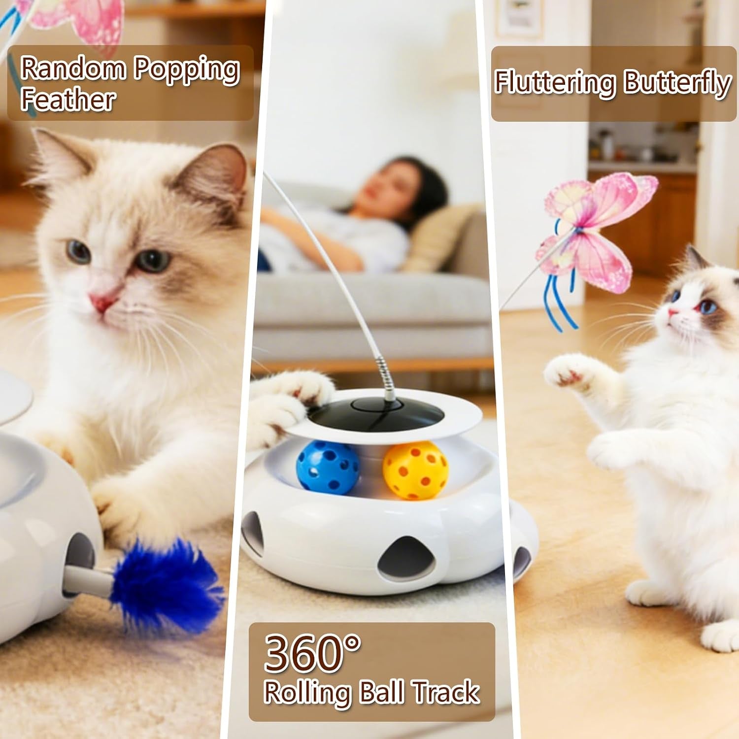 3-in-1-interactive-cat-toy-with-remote-control-butterfly-wand-automatic-retractable-feathers-rolling-ball-track-multi-functional-cat-toy-for-indoor-cats-suitable-for-bored-kitten-white