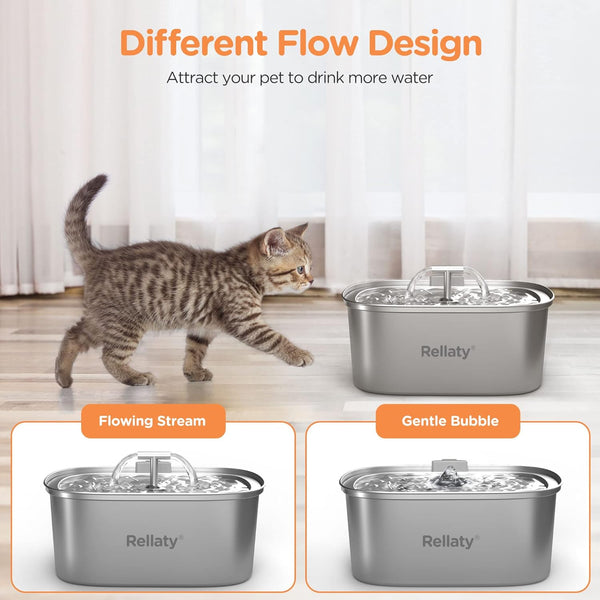 Cat Water Fountain Stainless Steel: 3.2L/108Oz Pet Fountain with 24 Replacement Filters （ 12 Sponge Filters + 12 Carbon Filters ）6