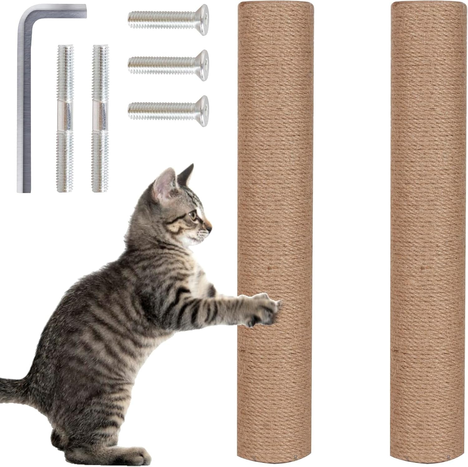 powerking-natural-sisal-replacement-scratching-post-15-7-2-pieces-m8-cat-scratch-post-refill-pole-parts-for-refurbishment-include-screws-white