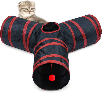 Cat Tunnel, Collapsible Tube with 1 Play Ball Toys, 3 Ways Tunnels for Indoor Cats, Puppy, Kitty, Kitten, Rabbit (White and Gray)9