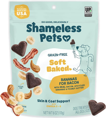 Shameless Pets Soft-Baked Dog Treats, Bananas for Bacon | Healthy Treats for Small, Medium & Large Dogs | Skin & Coat Support with Omega-3 & Omega-6 | Grain-Free, Made in USA | 6 Oz1