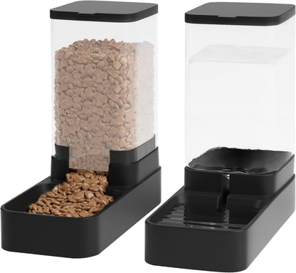 Automatic Cat Feeder and Water Dispenser in Set with Pet Food Bowl,Gravity Dog Waterer and Food Feeder for Small Medium Dog Cat Puppy Kitten Large Capacity(3.3L,Black)8
