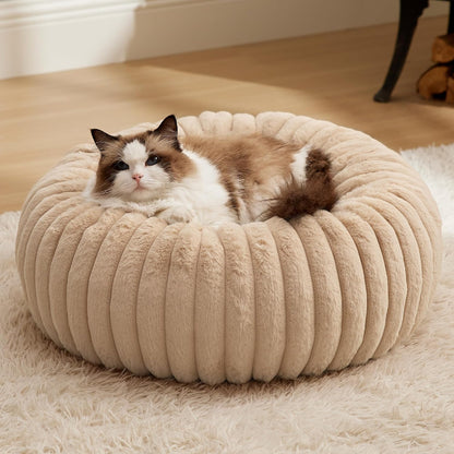 Bedsure Comfyfleece™ Donut Large Dog Bed - Washable Faux Fur with Corduroy Fleece & anti Slip Bottom, round Pet Bed with Removable Cover, Camel Brown, 36X36X8 Inches | 36X36X8In,Calming round Pet Bed,Support Plush , with Removable Corduroy Fleece for Big Dog,Anti Slip Bottom,Camel Brown20