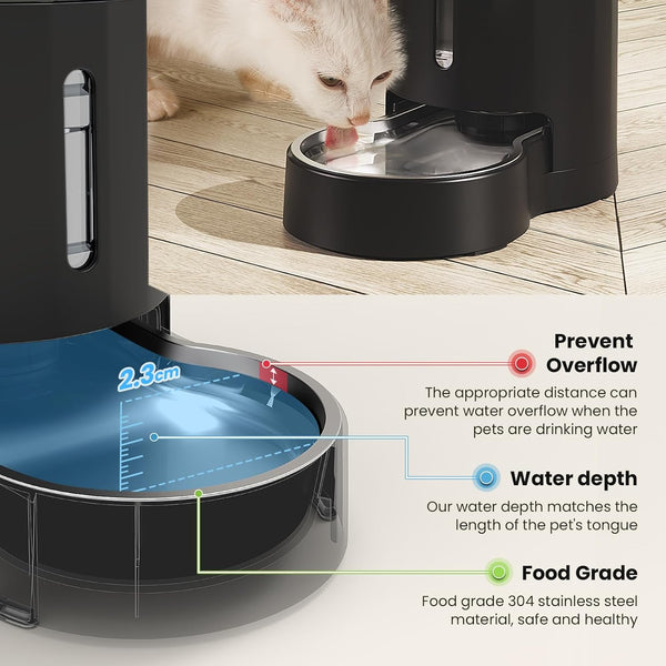 CZPET Automatic 4L/135Oz/1Gal Cat Water Dispenser with Stainless Steel Bowl, Gravity Waterer for Small Medium Dog Puppy Kitten (Black) | with Stainless Steel Bowl, Gravity Waterer for Small Medium Dog Puppy Kitten4