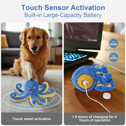 Interactive Dog Toys Octopus,Durable Automatic Jumping Dog Toy to Keep Them Busy,Squeaky Moving Tug of War Doggie Toy,Usb Rechargeable,Not for Aggressive Chewers (Blue)4
