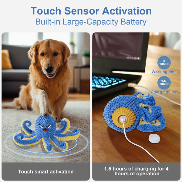 Interactive Dog Toys Octopus,Durable Automatic Jumping Dog Toy to Keep Them Busy,Squeaky Moving Tug of War Doggie Toy,Usb Rechargeable,Not for Aggressive Chewers (Blue)4
