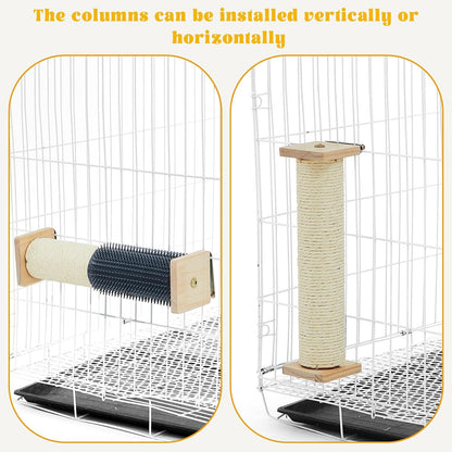Aliceset 3 Pack Cat Scratching Post for Crate Cage 13 Inch Wooden Sisal Cage Mounted Scratching Post with Self Groomer and Massager for Grinding Claws and Climbing5