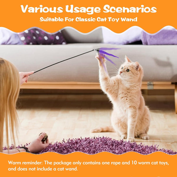 Kerros Fuzzy Worm Cat Wand Refills with Black String, 10 Pcs | 10 Fuzzy Worm Cat Wand Attachments with 1 Black String, for Indoor Cats and Kittens to Chase, Jump and Play5