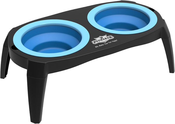 Elevated Pet Bowls Collection with Non Slip Stand for Dogs and Cats-Removeable and Collapsible Silicone Feeder for Food and Water- 16 Oz Each by PETMAKER (Pink), Blue7